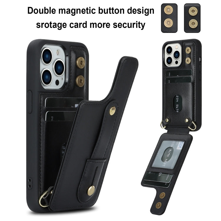 For iPhone 15 Pro Max Wristband Vertical Flip Wallet Back Cover Phone Case with Long Lanyard