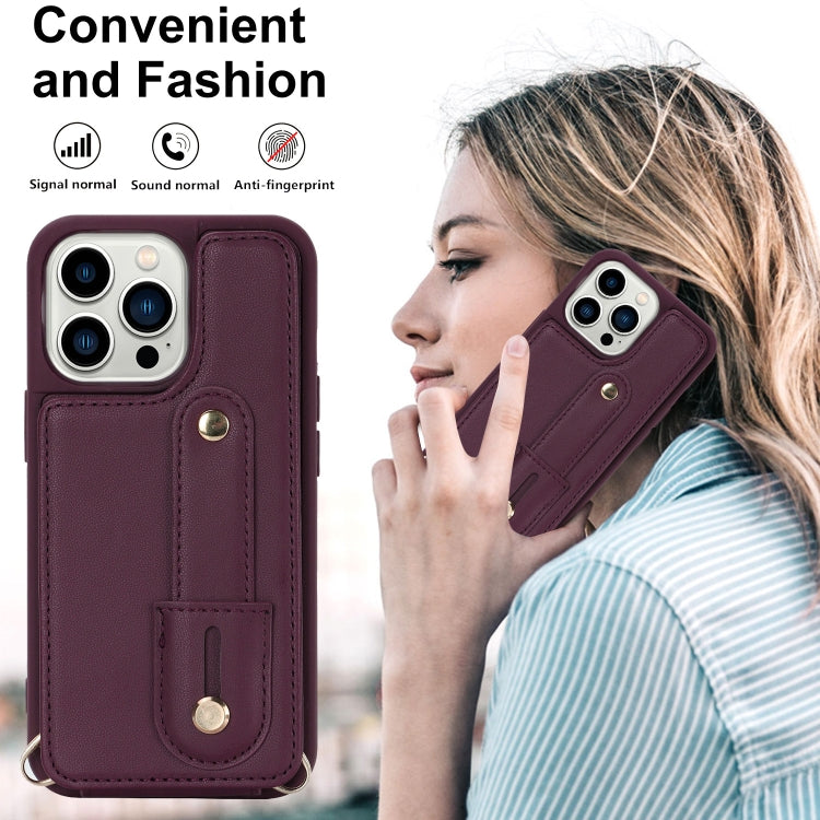 For iPhone 15 Pro Max Wristband Vertical Flip Wallet Back Cover Phone Case with Long Lanyard