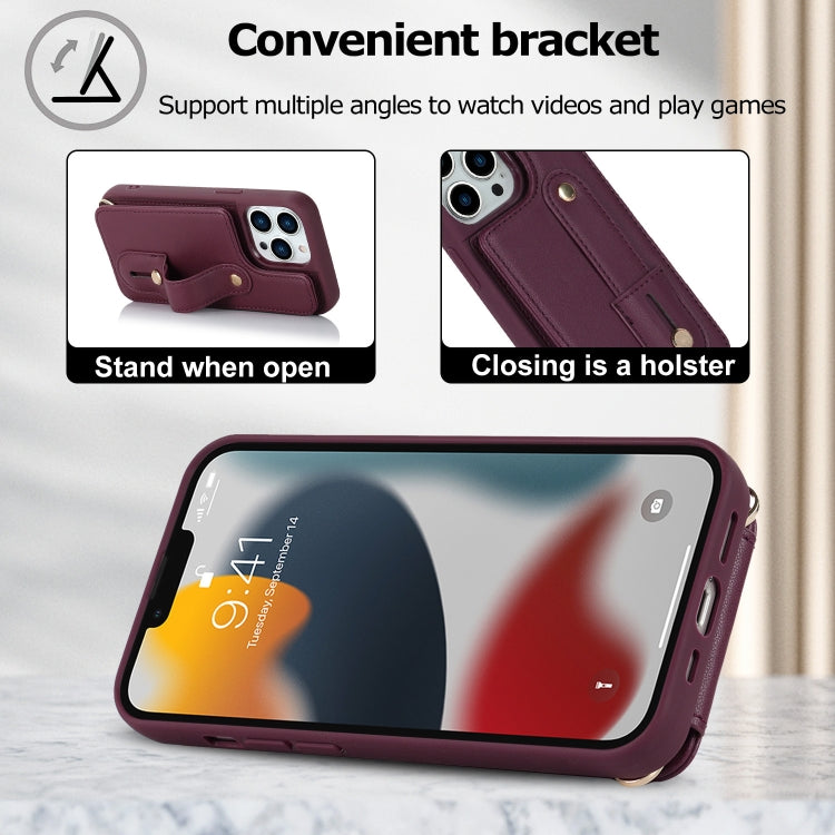For iPhone 15 Pro Max Wristband Vertical Flip Wallet Back Cover Phone Case with Long Lanyard
