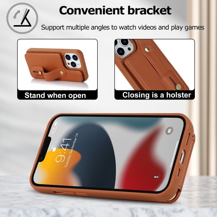 For iPhone 15 Pro Max Wristband Vertical Flip Wallet Back Cover Phone Case with Long Lanyard
