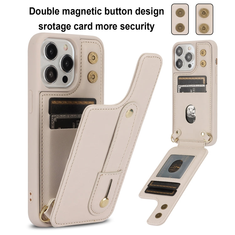 For iPhone 15 Pro Max Wristband Vertical Flip Wallet Back Cover Phone Case with Long Lanyard