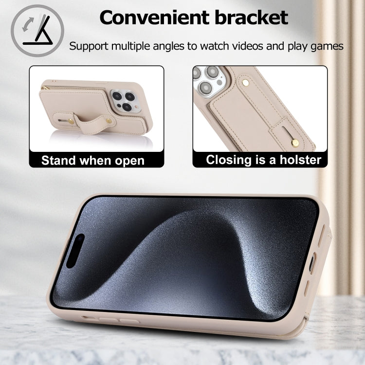 For iPhone 15 Pro Max Wristband Vertical Flip Wallet Back Cover Phone Case with Long Lanyard