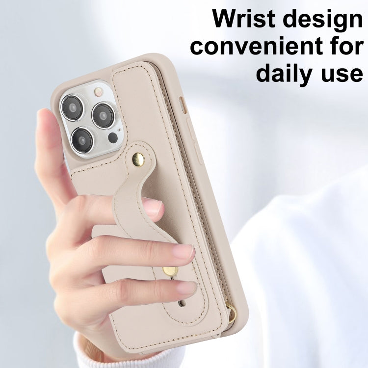 For iPhone 15 Pro Max Wristband Vertical Flip Wallet Back Cover Phone Case with Long Lanyard
