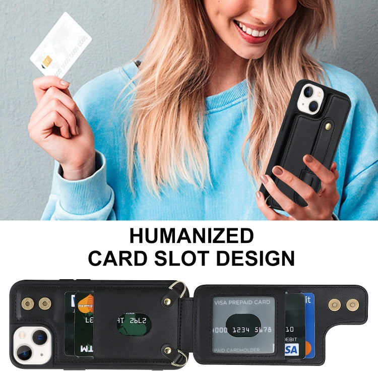 For iPhone 15 Wristband Vertical Flip Wallet Back Cover Phone Case with Long Lanyard