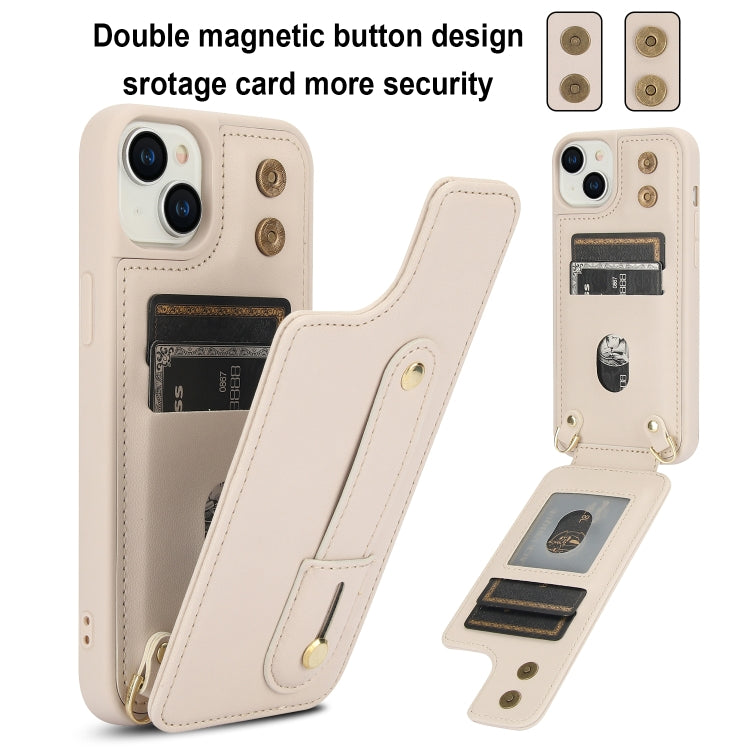 For iPhone 15 Wristband Vertical Flip Wallet Back Cover Phone Case with Long Lanyard
