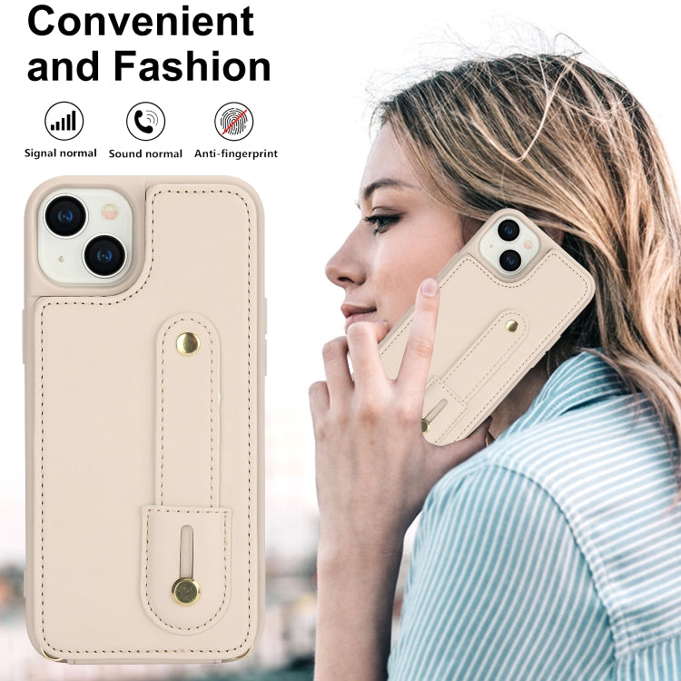 For iPhone 15 Wristband Vertical Flip Wallet Back Cover Phone Case with Long Lanyard