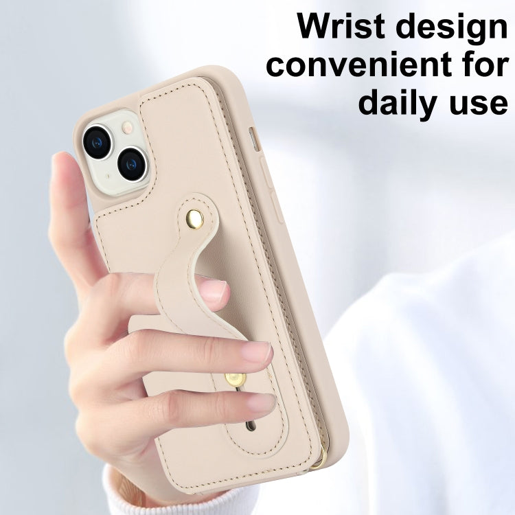 For iPhone 15 Wristband Vertical Flip Wallet Back Cover Phone Case with Long Lanyard