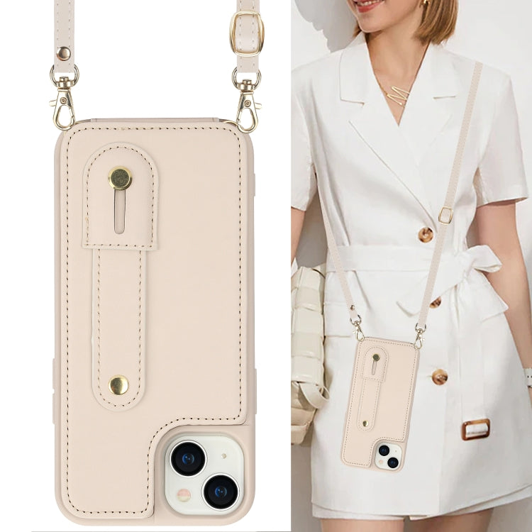 For iPhone 15 Wristband Vertical Flip Wallet Back Cover Phone Case with Long Lanyard