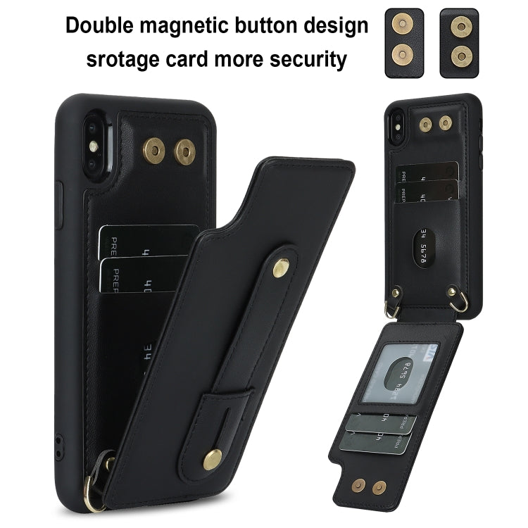 For iPhone XS Max Wristband Vertical Flip Wallet Back Cover Phone Case with Long Lanyard