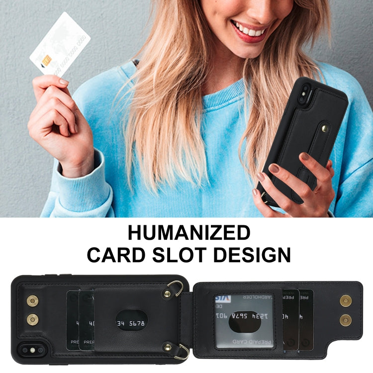 For iPhone XS Max Wristband Vertical Flip Wallet Back Cover Phone Case with Long Lanyard