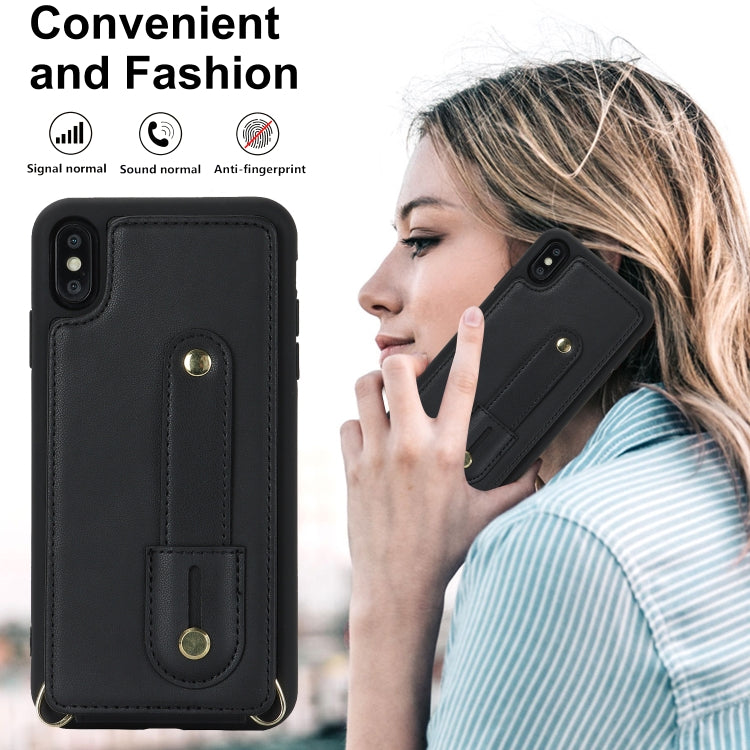 For iPhone XS Max Wristband Vertical Flip Wallet Back Cover Phone Case with Long Lanyard