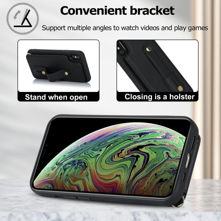 For iPhone XS Max Wristband Vertical Flip Wallet Back Cover Phone Case with Long Lanyard