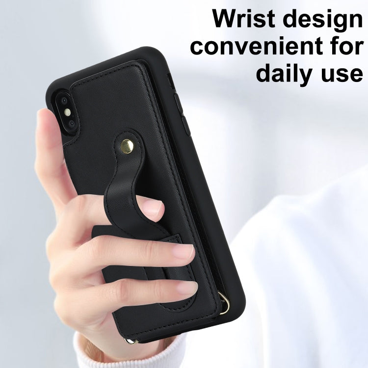For iPhone XS Max Wristband Vertical Flip Wallet Back Cover Phone Case with Long Lanyard