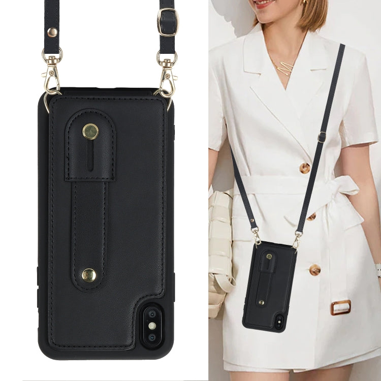 For iPhone XS Max Wristband Vertical Flip Wallet Back Cover Phone Case with Long Lanyard