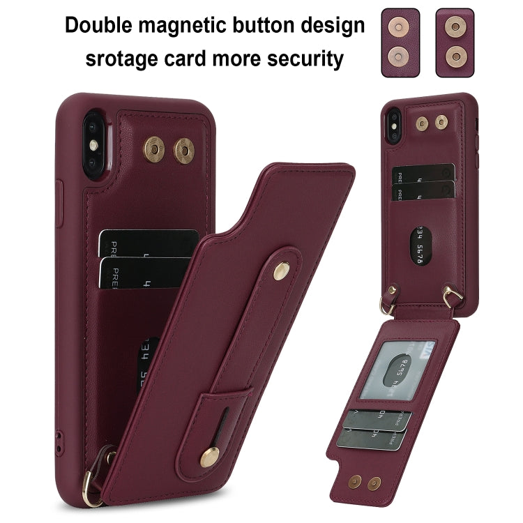 For iPhone XS Max Wristband Vertical Flip Wallet Back Cover Phone Case with Long Lanyard