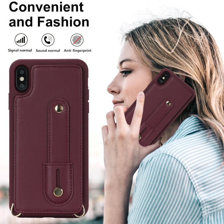 For iPhone XS Max Wristband Vertical Flip Wallet Back Cover Phone Case with Long Lanyard