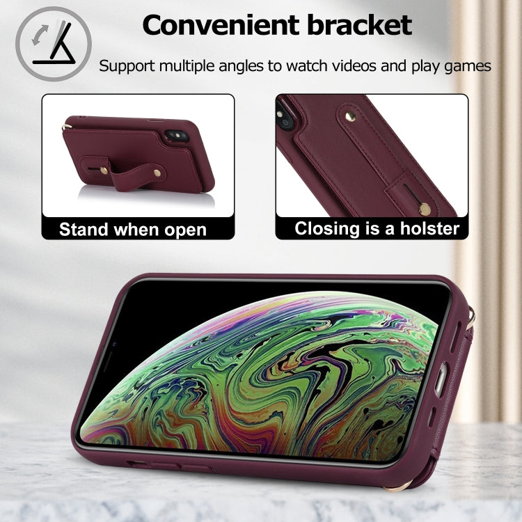 For iPhone XS Max Wristband Vertical Flip Wallet Back Cover Phone Case with Long Lanyard