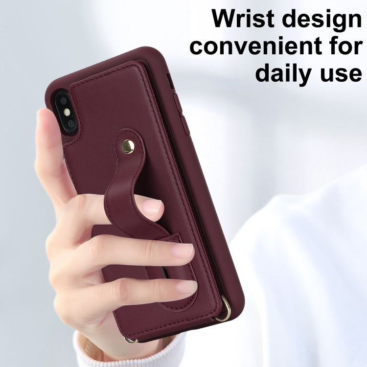 For iPhone XS Max Wristband Vertical Flip Wallet Back Cover Phone Case with Long Lanyard