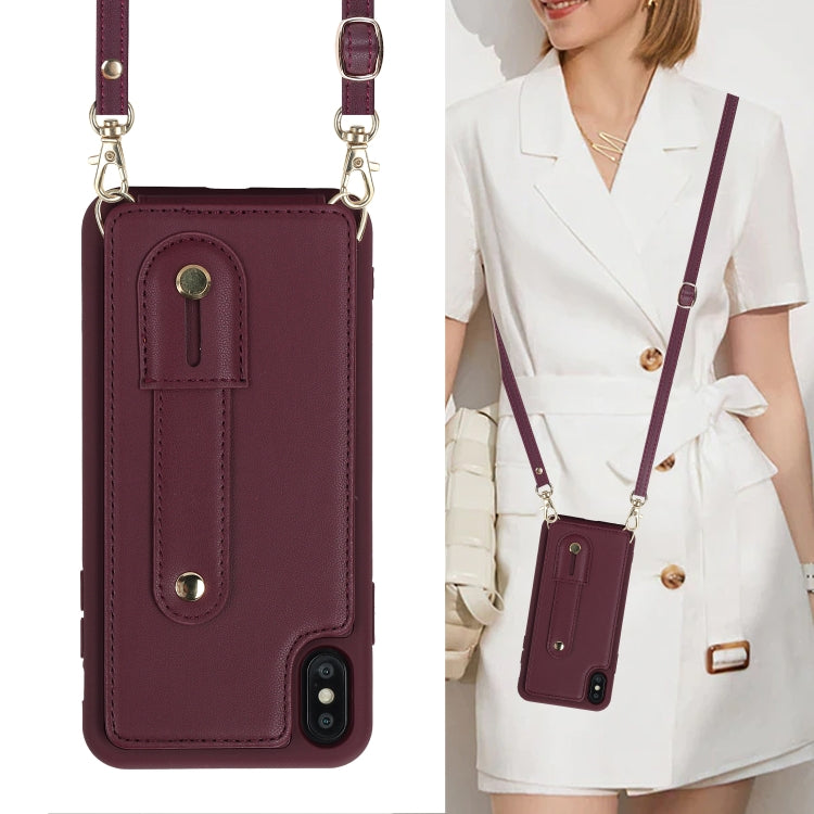 For iPhone XS Max Wristband Vertical Flip Wallet Back Cover Phone Case with Long Lanyard