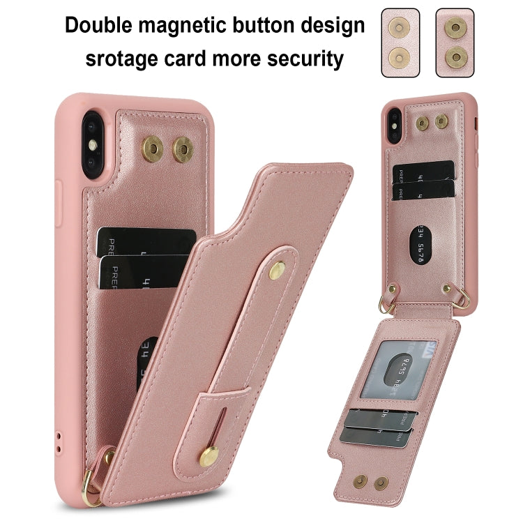 For iPhone XS Max Wristband Vertical Flip Wallet Back Cover Phone Case with Long Lanyard