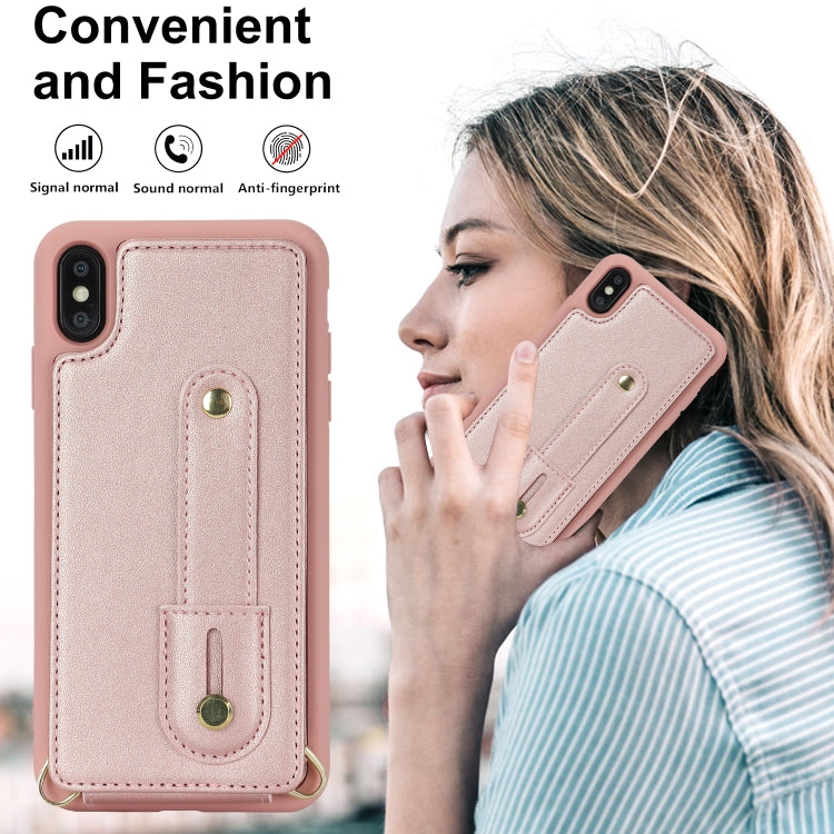 For iPhone XS Max Wristband Vertical Flip Wallet Back Cover Phone Case with Long Lanyard