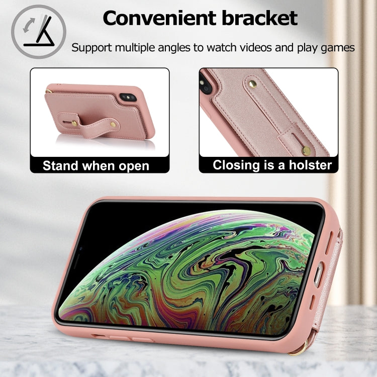 For iPhone XS Max Wristband Vertical Flip Wallet Back Cover Phone Case with Long Lanyard