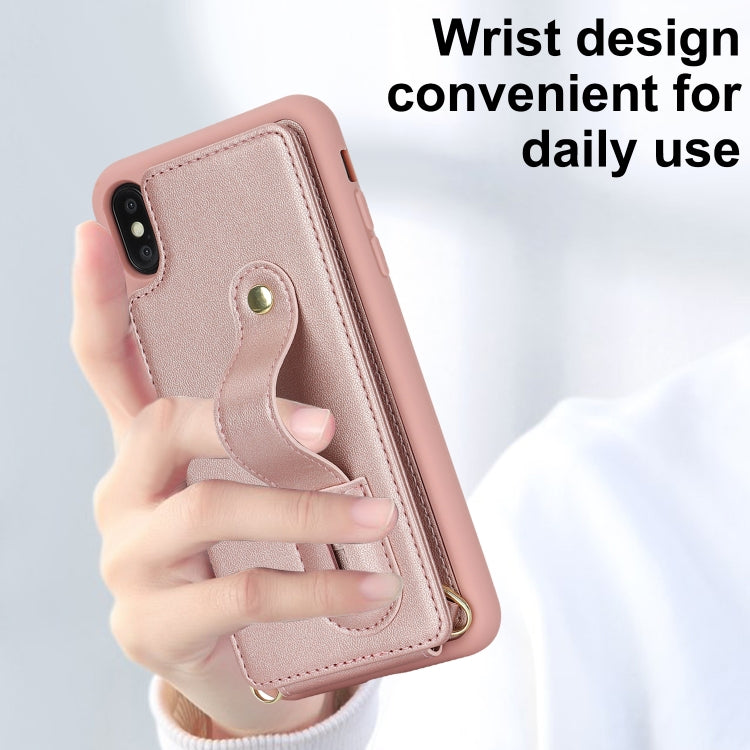 For iPhone XS Max Wristband Vertical Flip Wallet Back Cover Phone Case with Long Lanyard