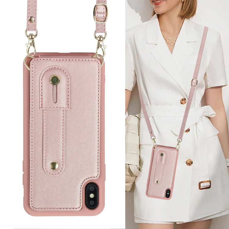 For iPhone XS Max Wristband Vertical Flip Wallet Back Cover Phone Case with Long Lanyard
