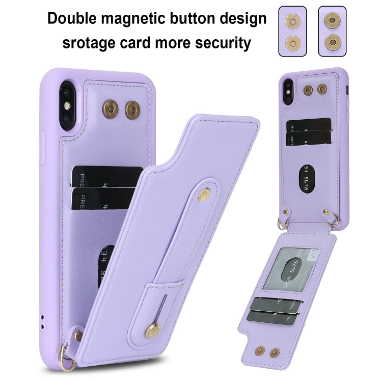 For iPhone XS Max Wristband Vertical Flip Wallet Back Cover Phone Case with Long Lanyard