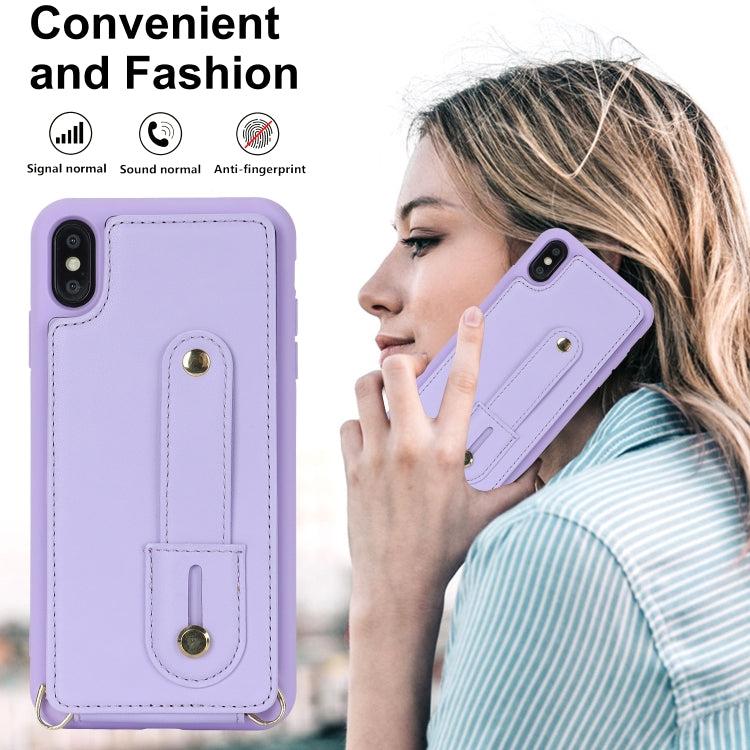 For iPhone XS Max Wristband Vertical Flip Wallet Back Cover Phone Case with Long Lanyard