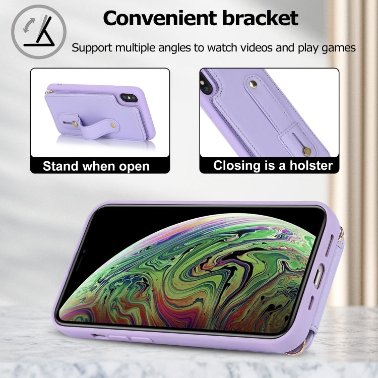 For iPhone XS Max Wristband Vertical Flip Wallet Back Cover Phone Case with Long Lanyard