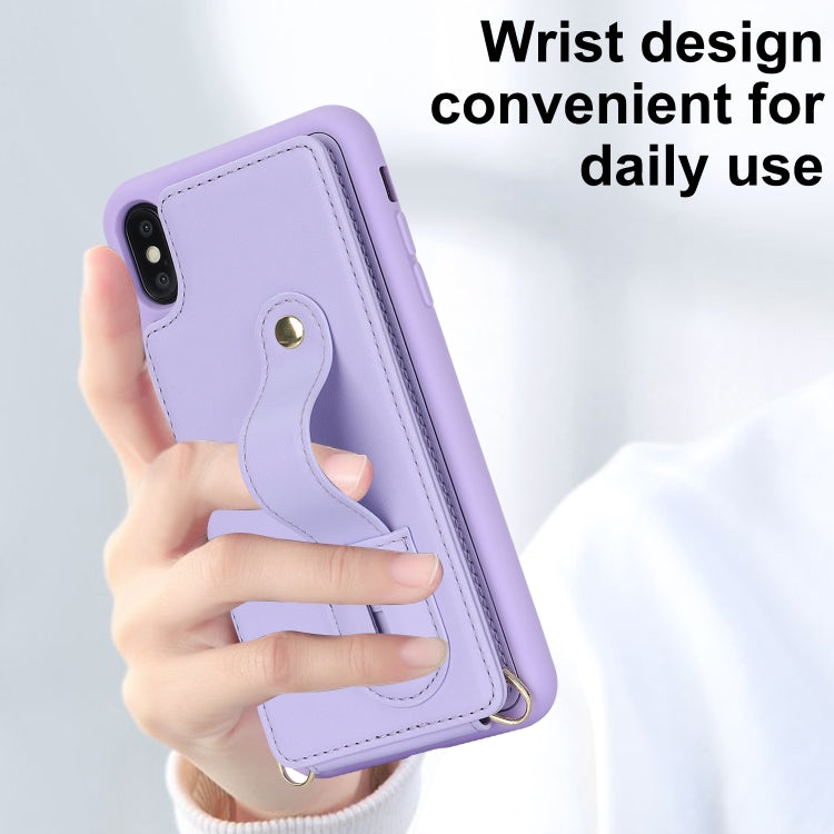 For iPhone XS Max Wristband Vertical Flip Wallet Back Cover Phone Case with Long Lanyard