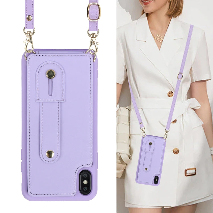 For iPhone XS Max Wristband Vertical Flip Wallet Back Cover Phone Case with Long Lanyard