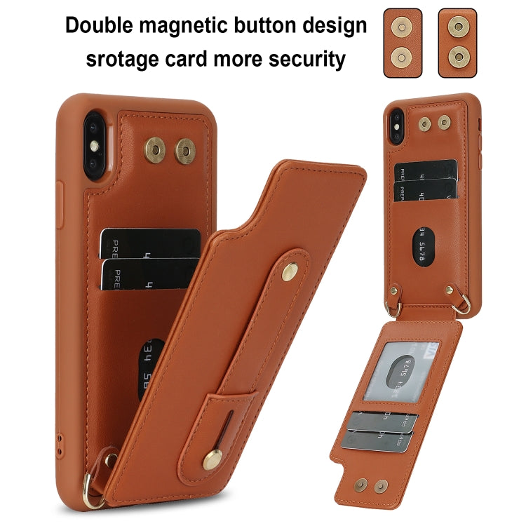 For iPhone XS Max Wristband Vertical Flip Wallet Back Cover Phone Case with Long Lanyard