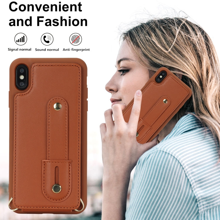 For iPhone XS Max Wristband Vertical Flip Wallet Back Cover Phone Case with Long Lanyard