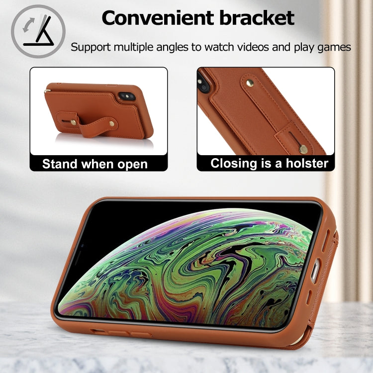 For iPhone XS Max Wristband Vertical Flip Wallet Back Cover Phone Case with Long Lanyard