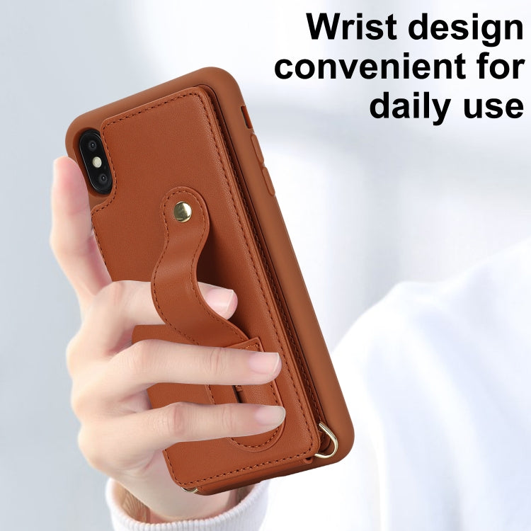 For iPhone XS Max Wristband Vertical Flip Wallet Back Cover Phone Case with Long Lanyard