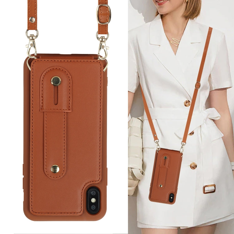 For iPhone XS Max Wristband Vertical Flip Wallet Back Cover Phone Case with Long Lanyard