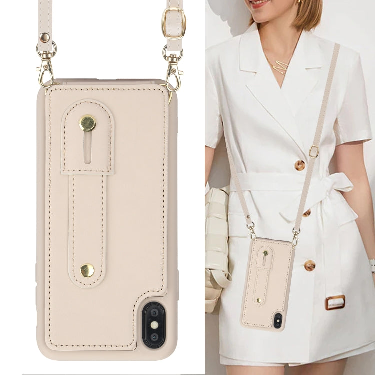 For iPhone XS Max Wristband Vertical Flip Wallet Back Cover Phone Case with Long Lanyard