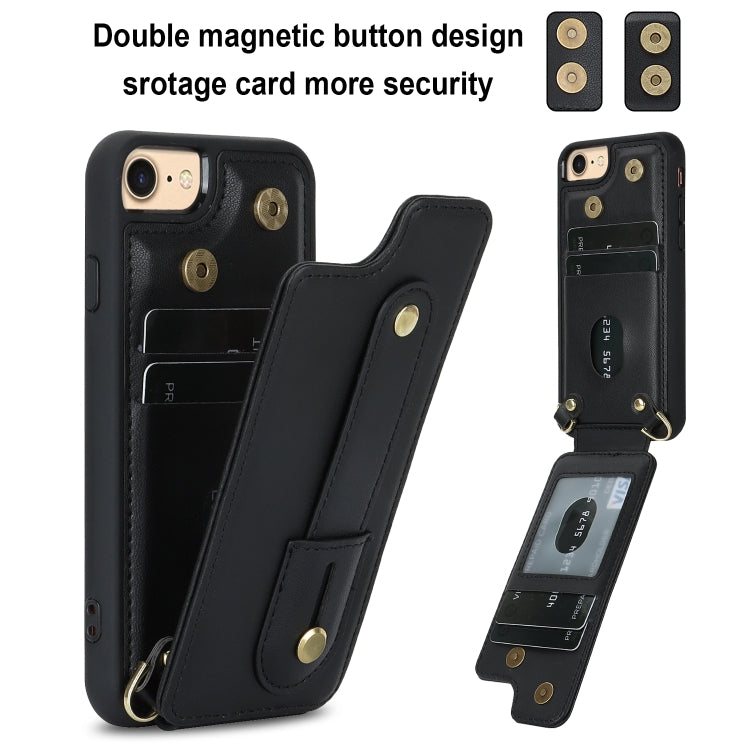 For iPhone SE 2022 / 2020 / 8 Wristband Vertical Flip Wallet Back Cover Phone Case with Long Lanyard