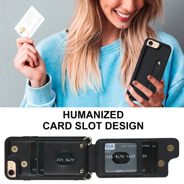 For iPhone SE 2022 / 2020 / 8 Wristband Vertical Flip Wallet Back Cover Phone Case with Long Lanyard
