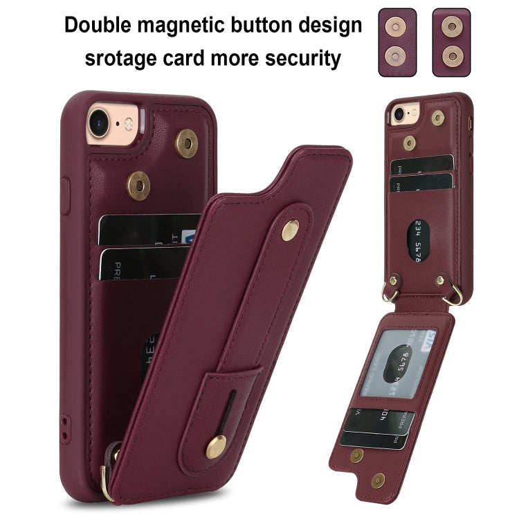 For iPhone SE 2022 / 2020 / 8 Wristband Vertical Flip Wallet Back Cover Phone Case with Long Lanyard