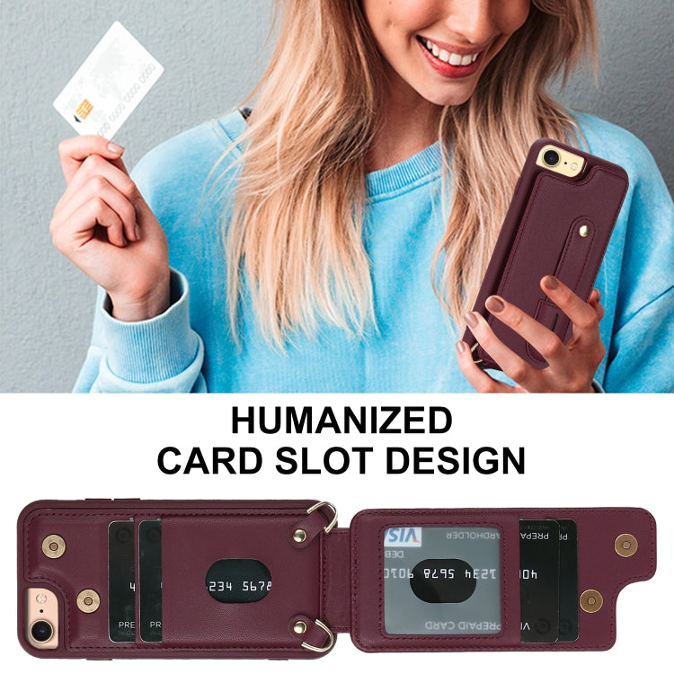 For iPhone SE 2022 / 2020 / 8 Wristband Vertical Flip Wallet Back Cover Phone Case with Long Lanyard