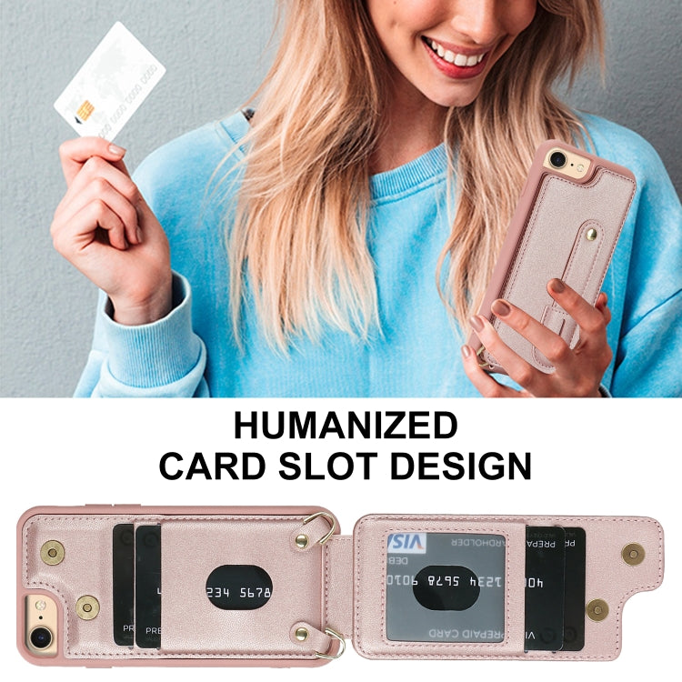 For iPhone SE 2022 / 2020 / 8 Wristband Vertical Flip Wallet Back Cover Phone Case with Long Lanyard
