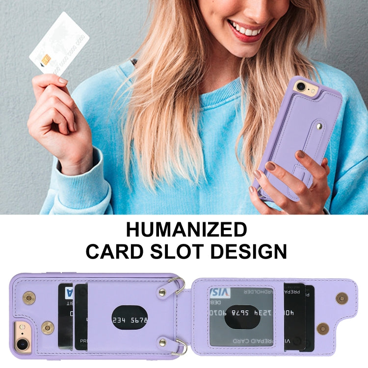For iPhone SE 2022 / 2020 / 8 Wristband Vertical Flip Wallet Back Cover Phone Case with Long Lanyard