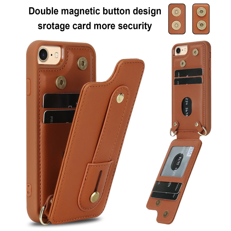 For iPhone SE 2022 / 2020 / 8 Wristband Vertical Flip Wallet Back Cover Phone Case with Long Lanyard