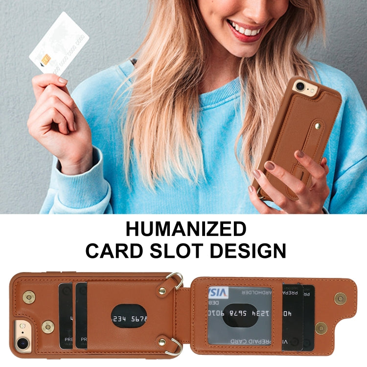 For iPhone SE 2022 / 2020 / 8 Wristband Vertical Flip Wallet Back Cover Phone Case with Long Lanyard