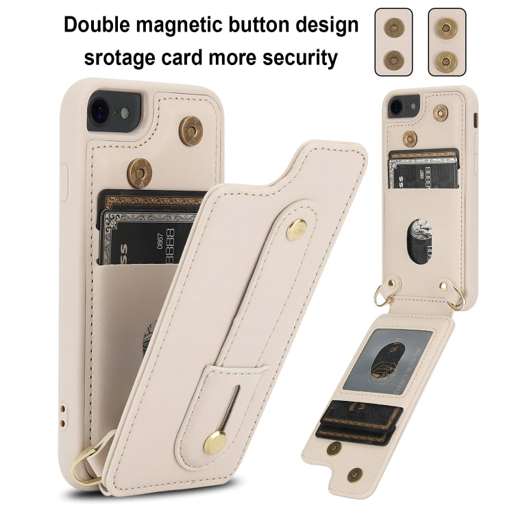 For iPhone SE 2022 / 2020 / 8 Wristband Vertical Flip Wallet Back Cover Phone Case with Long Lanyard
