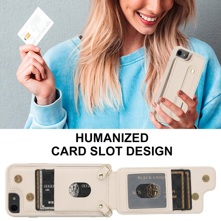 For iPhone SE 2022 / 2020 / 8 Wristband Vertical Flip Wallet Back Cover Phone Case with Long Lanyard