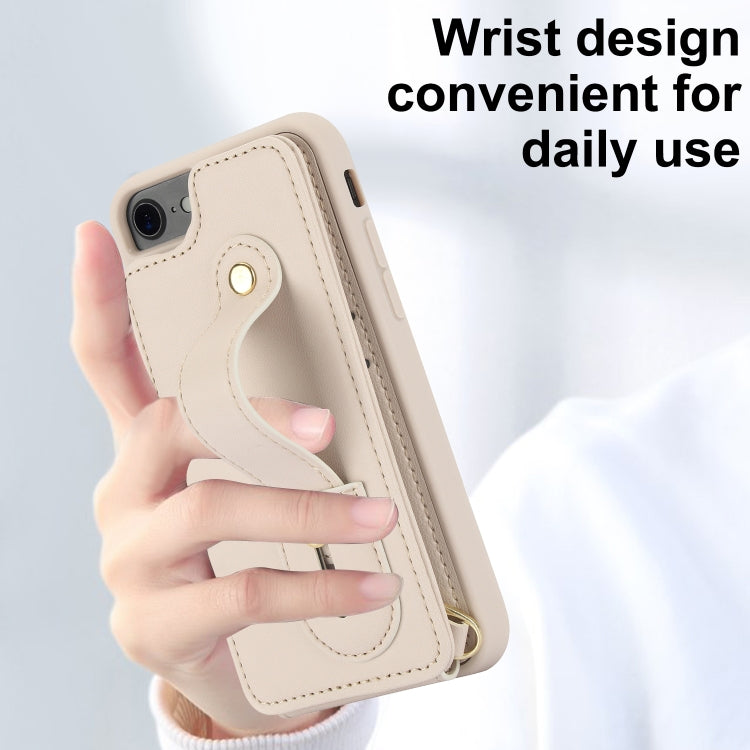 For iPhone SE 2022 / 2020 / 8 Wristband Vertical Flip Wallet Back Cover Phone Case with Long Lanyard